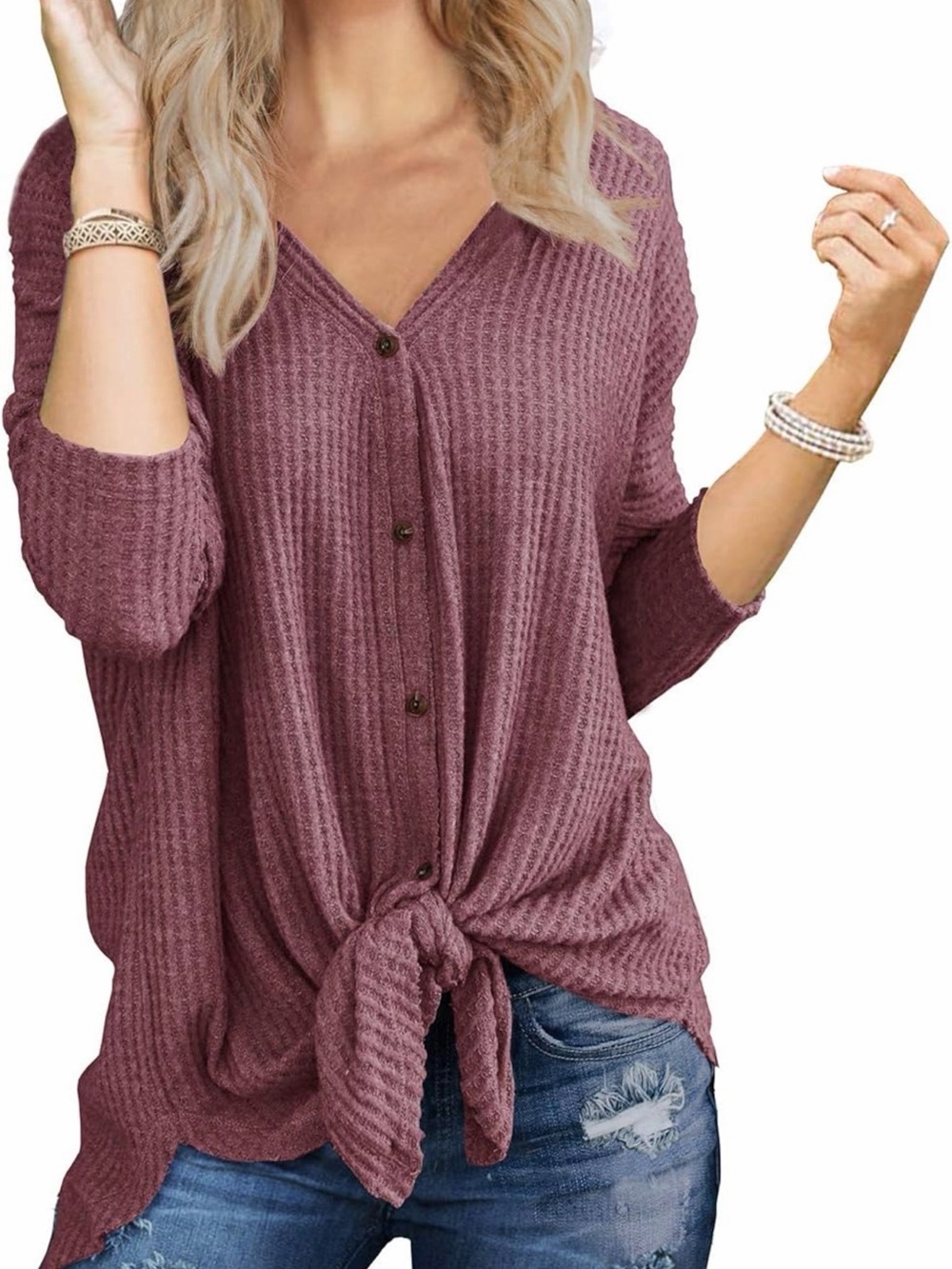 Womens Button Down Henley Long Sleeve Blouse